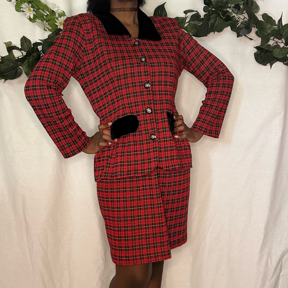D.B.Y. Ltd. vintage 80s 90s red plaid skirt suit
